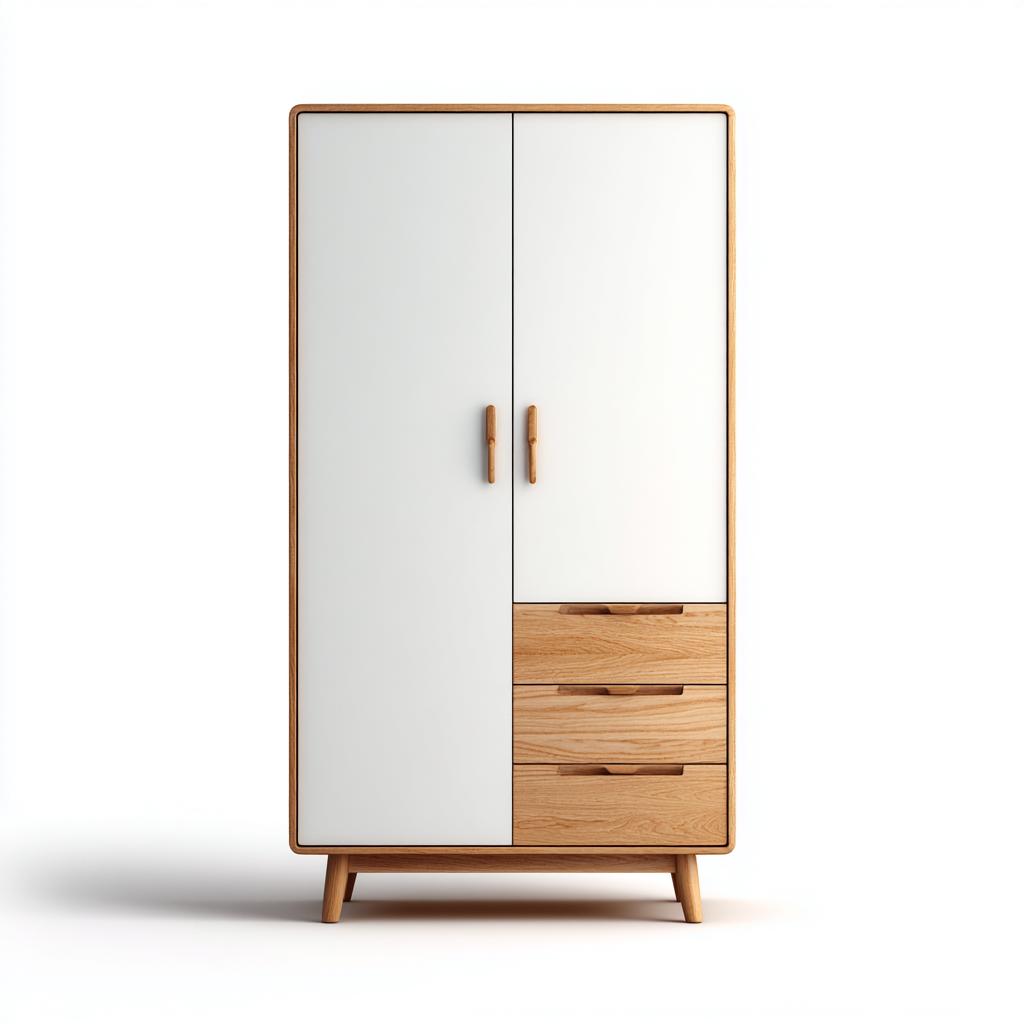 Kleiderschrank - Holz - 100x52x178 cm - Weiß-Eiche - modernes Design-Craftgoshop