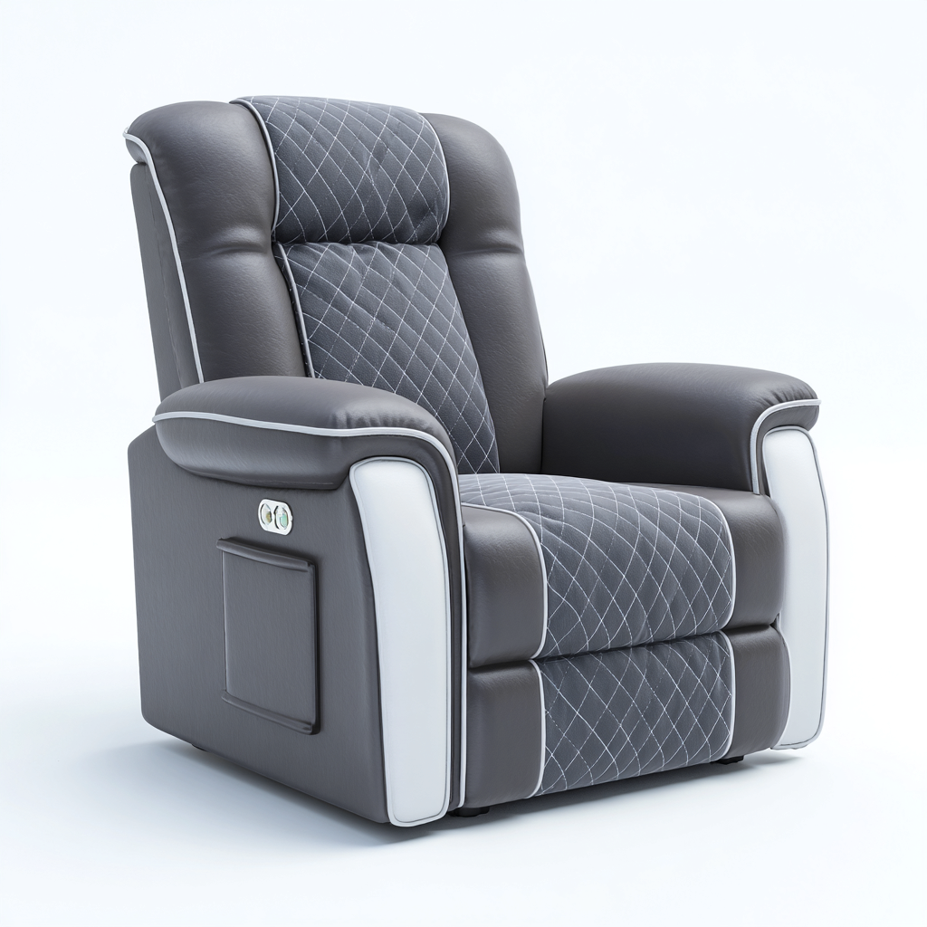 Liegesessel - Echtes Leder - 95x90x105 cm - Dunkelgrau-Weiß - Komfortstil-Craftgoshop