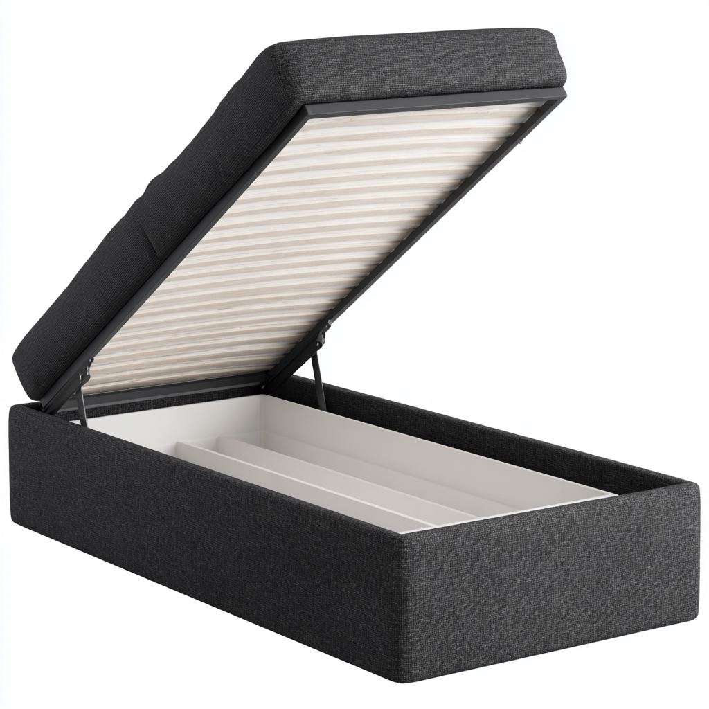 Einzelbett - Stoff-Holz-Metall - 200x90x40 cm - Dunkelgrau - Modernes Design-Craftgoshop