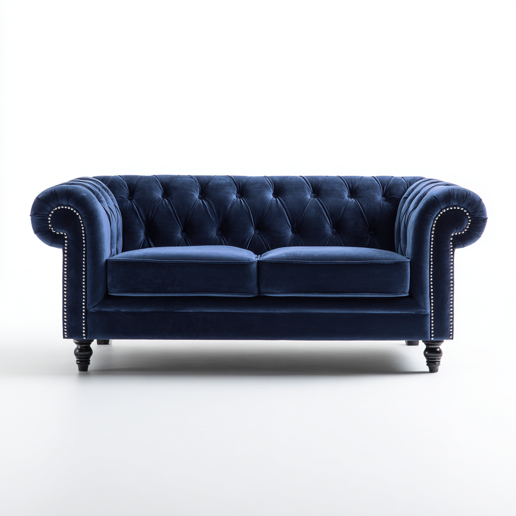 Gerades Sofa - Samt - 178x94x86 cm - Blau - Klassisches Design-Craftgoshop
