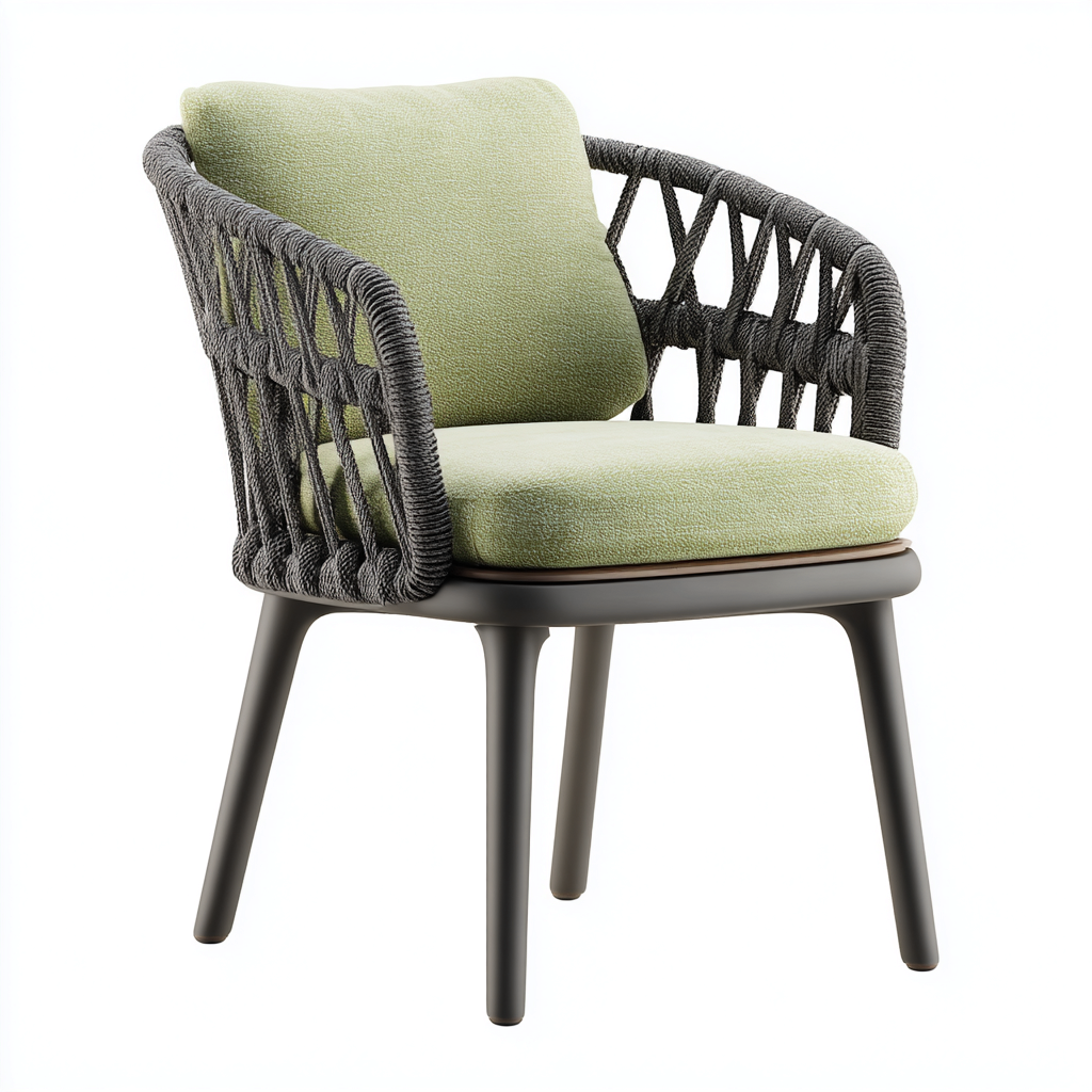 Gartenstuhl - Metall-Textil-Seil - 59x57x84cm - Dunkelgrau-Grün - Outdoor-Komfort-Craftgoshop