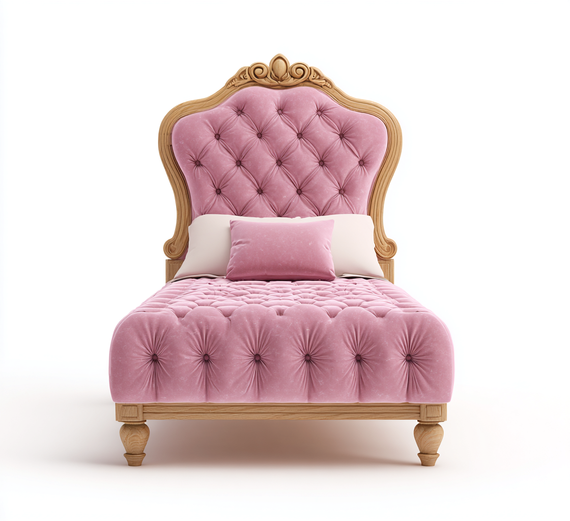 Einzelbett - Samtpolsterung-Holz - 212x108x150 cm - Rosa - Barockstil-Craftgoshop