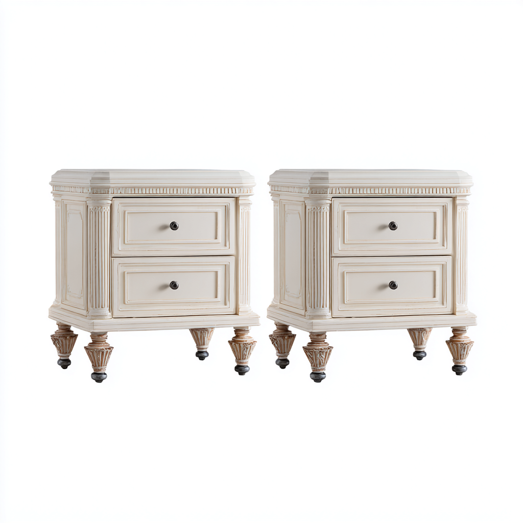 Nachttisch - Holz - 55x40x60 cm - Weiß - Klassisches Design-Craftgoshop