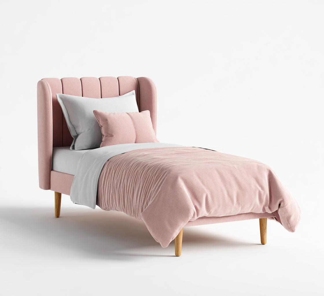 Einzelbett - Stoffpolsterung-Holz - 208x102x118 cm - Rosa - Modernes Design-Craftgoshop