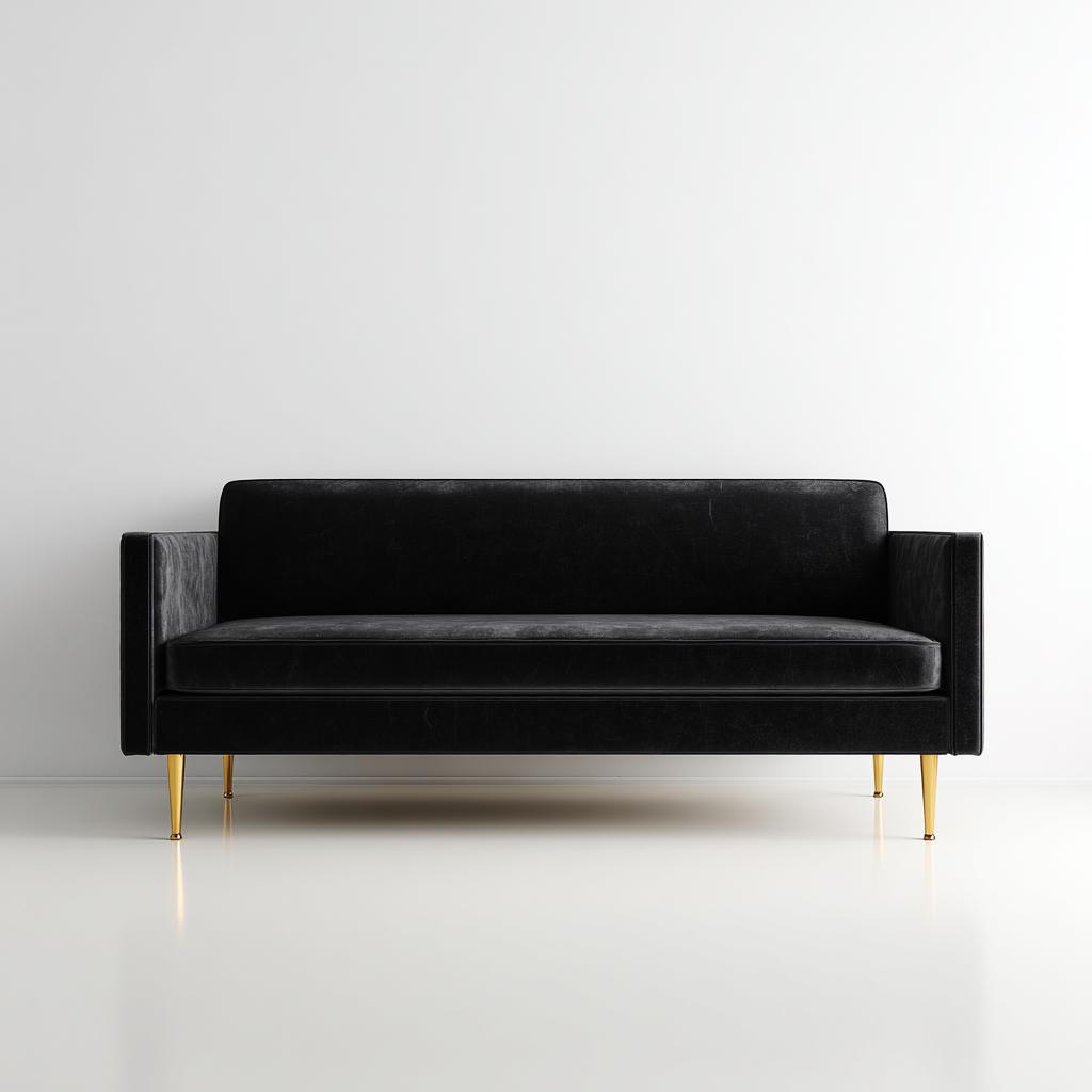 Gerades Sofa - Samt - 186x84x79 cm - Schwarz - Modernes Design-Craftgoshop