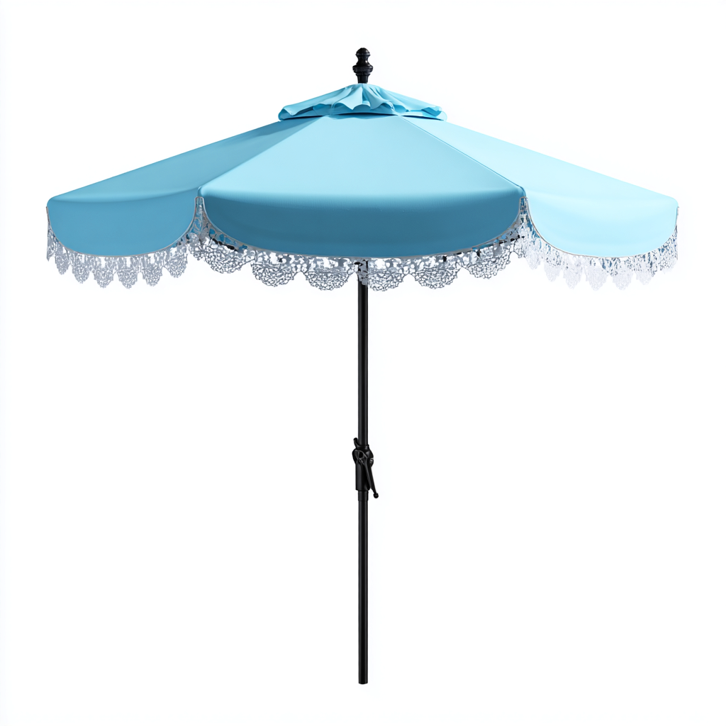 Gartenschirm-Aluminium-Polyester-260x235 cm-Hellblau-Klassisches Design mit Spitzenvolant für Garten-Craftgoshop