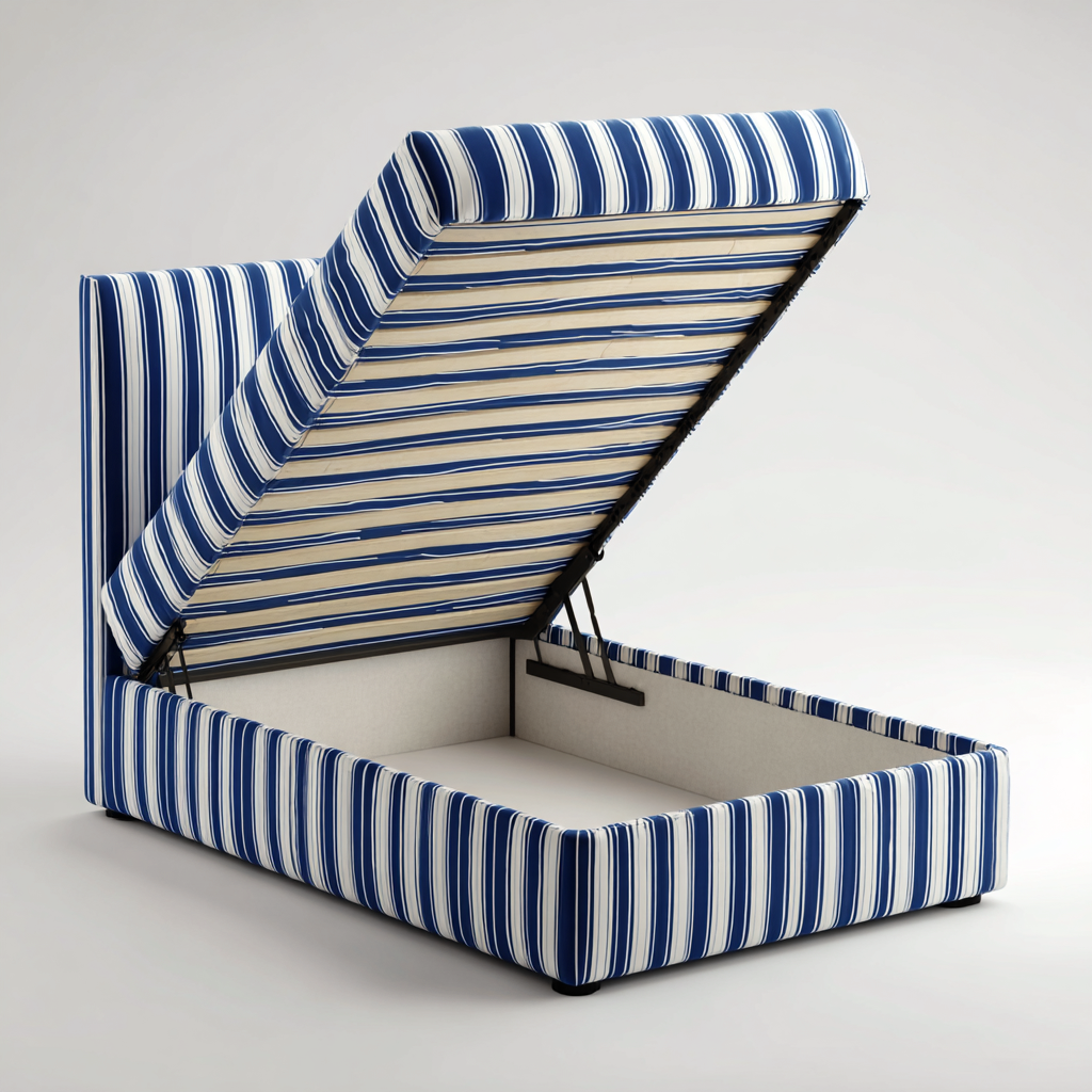 Einzelbett - Stoffpolsterung - 210x100x120 cm - Blau-Weiß - Modernes Design-Craftgoshop