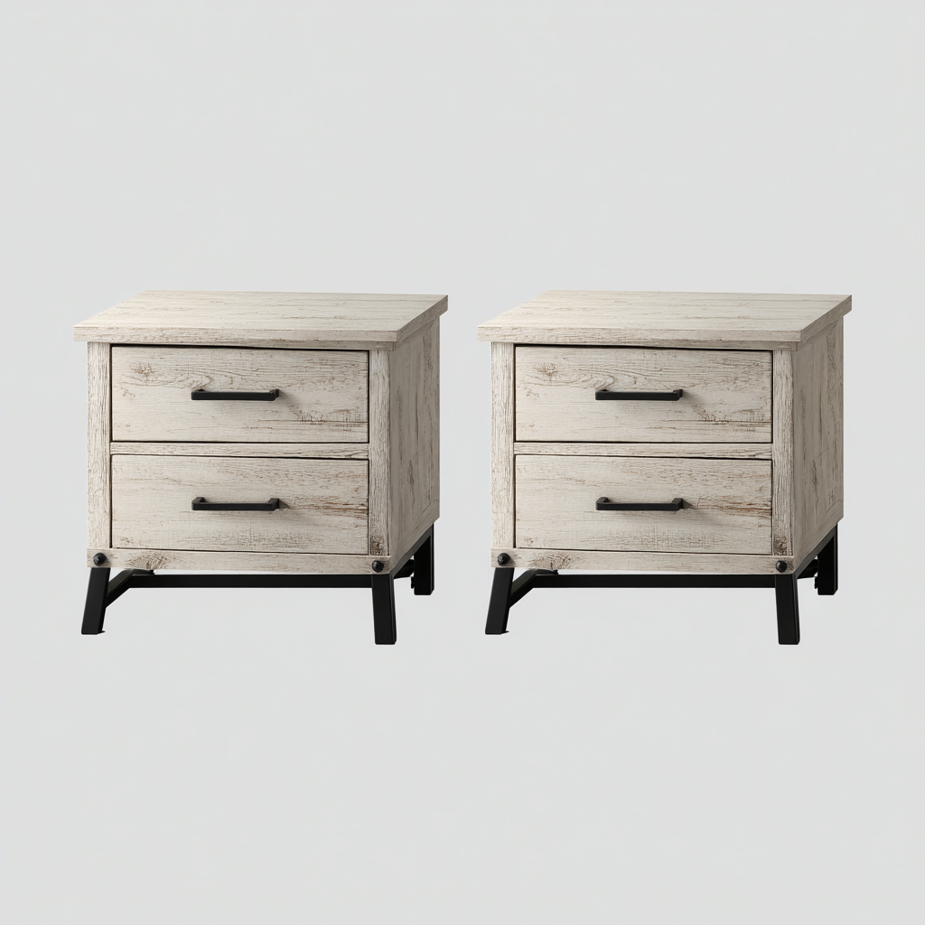 Nachttisch-Holz-45x35x50 cm - Hellgrau - Industrial Design-Craftgoshop