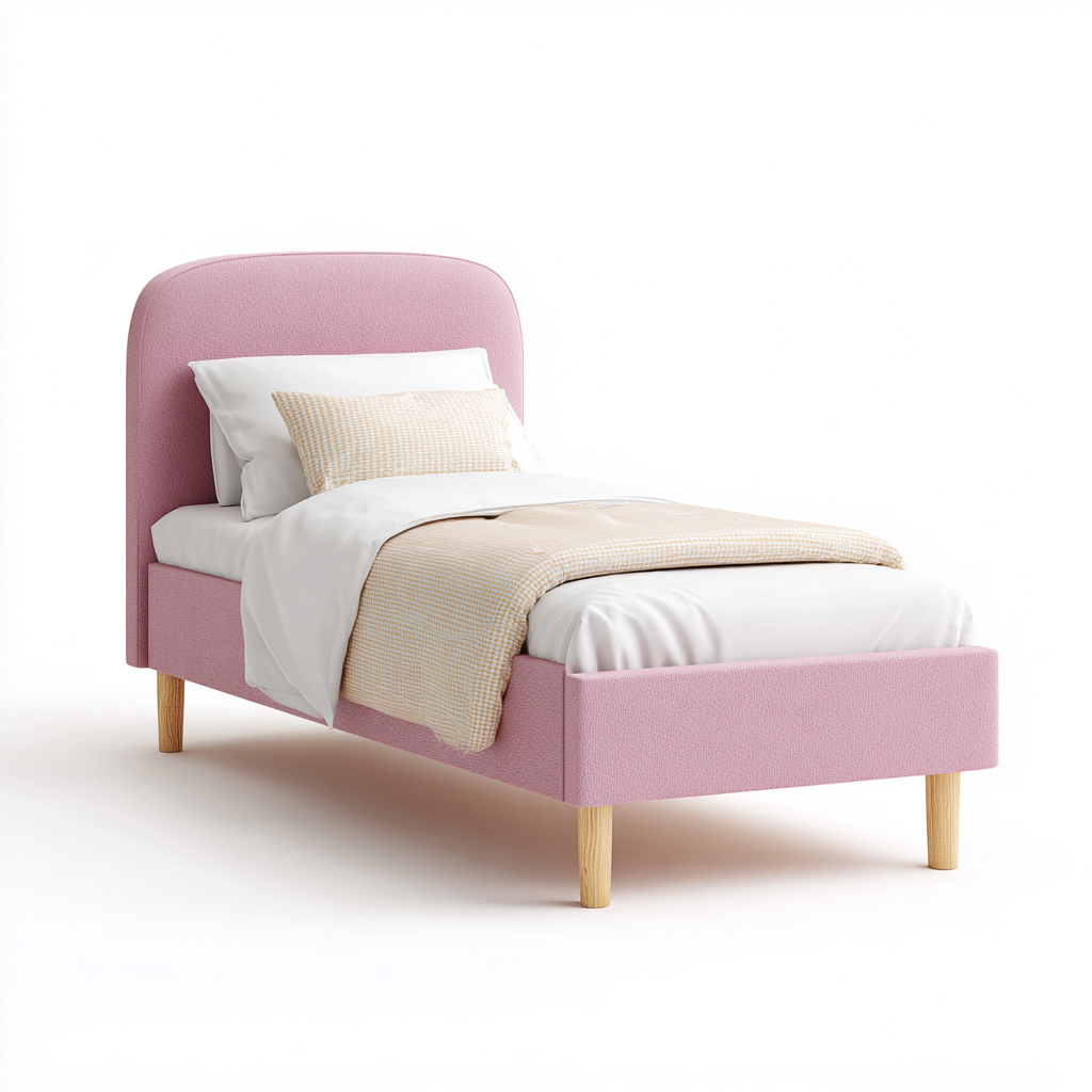 Einzelbett - Stoff-Holz - 200x90x95 cm - Rosa - Modernes Design-Craftgoshop