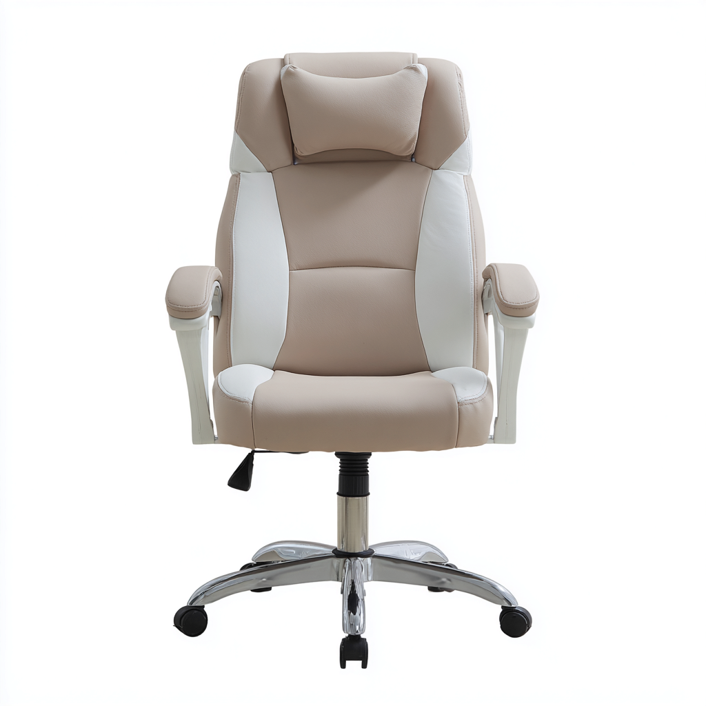 Bürostuhl - Kunstleder - 68x66x118 cm - Beige-Weiß - Ergonomischer Stil-Craftgoshop