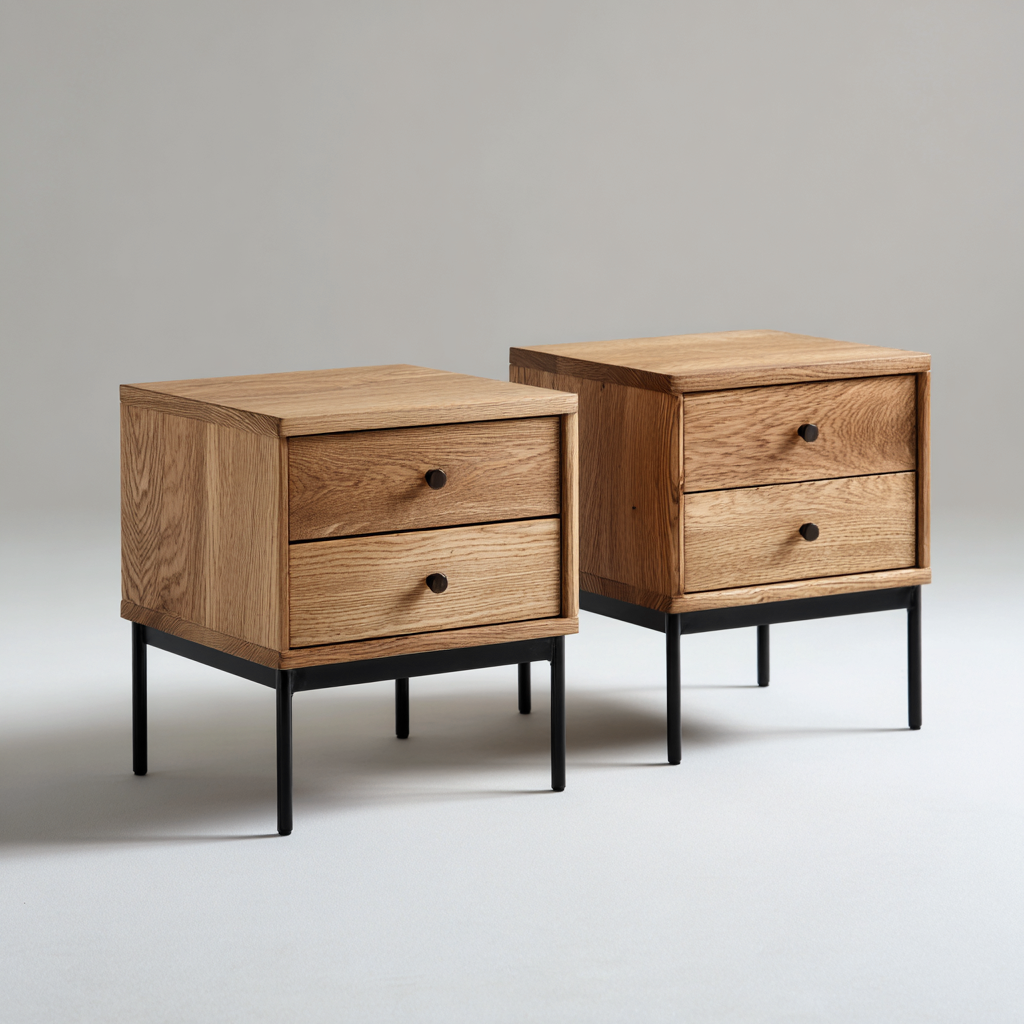 Nachttisch - Eichenholz - 45x40x55 cm - natur-schwarz - modernes Design-Craftgoshop