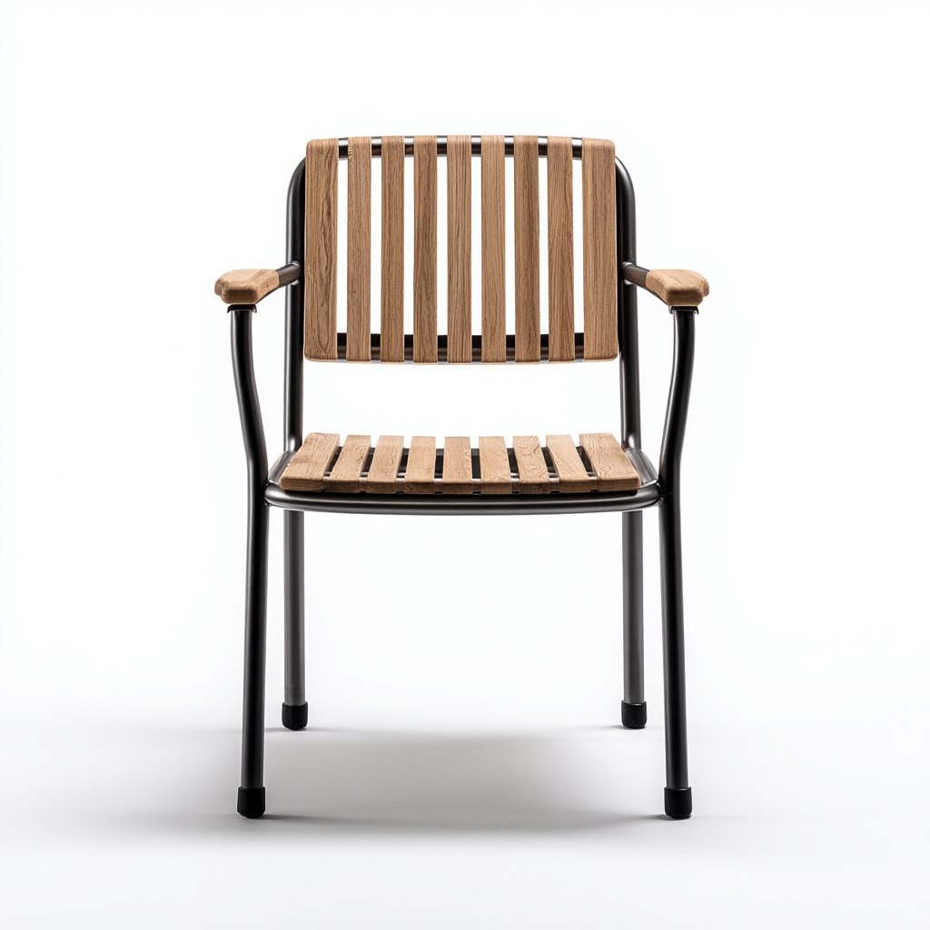 Gartenstuhl - Metall-Holz - 56x54x84cm - Schwarz-Natur - Outdoor-Komfort-Craftgoshop