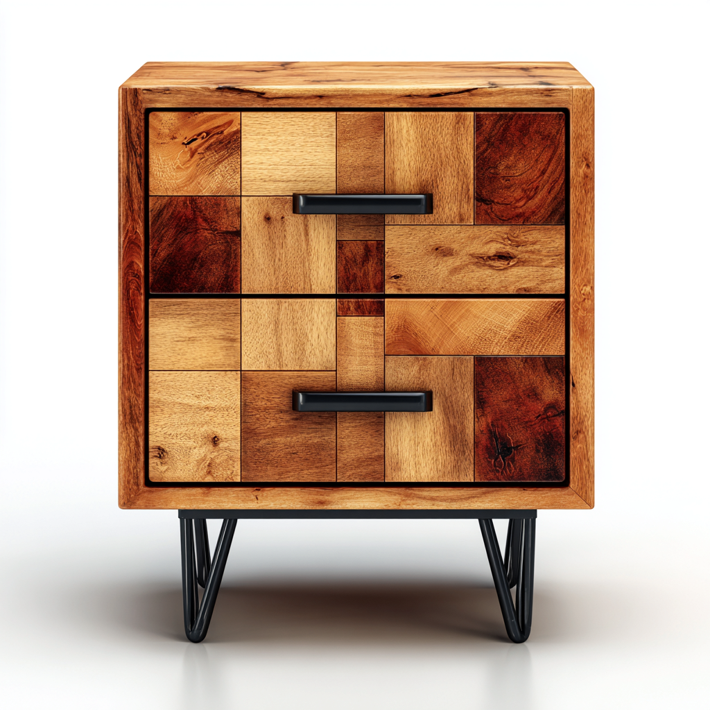 Nachttisch - Holz-Metall - 48x40x55 cm - natur - industrielles Design-Craftgoshop