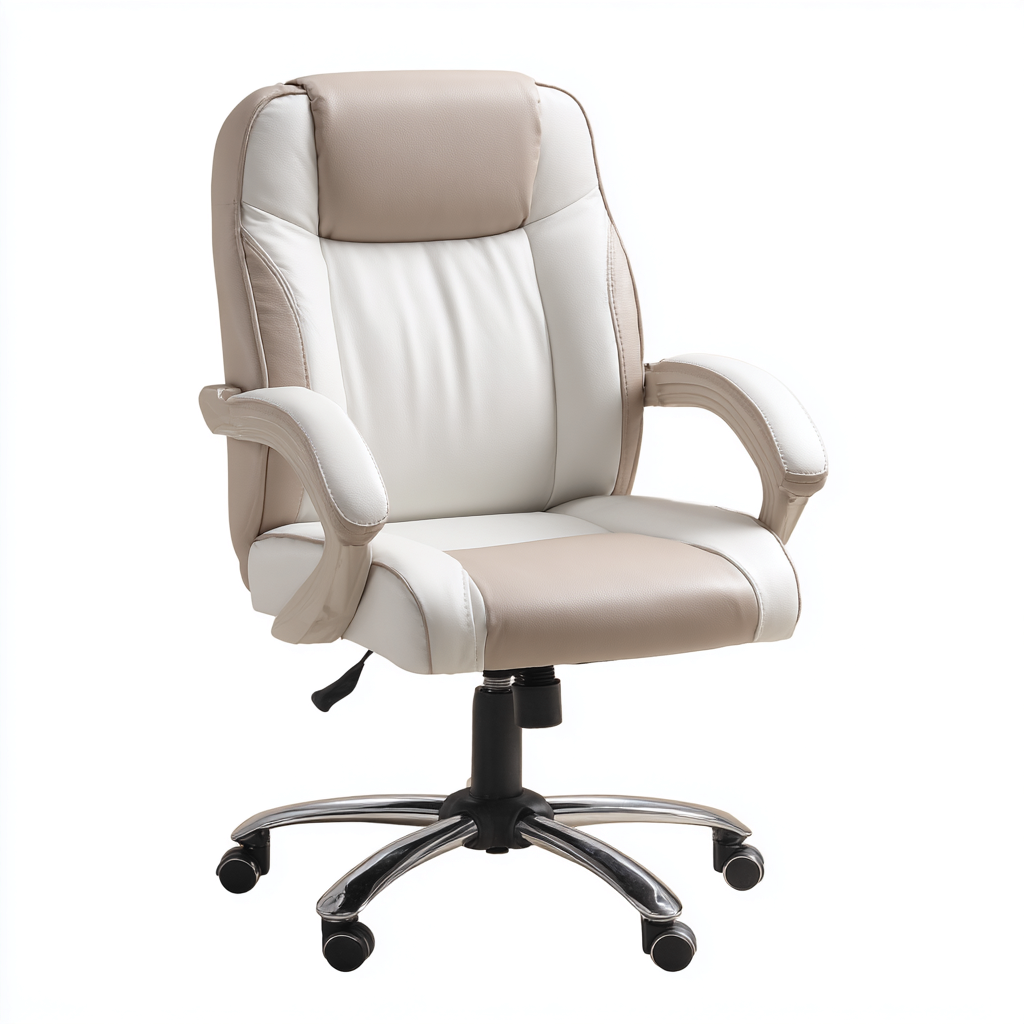 Bürostuhl - Kunstleder - 67x65x112 cm - Beige-Weiß - Klassischer Stil-Craftgoshop