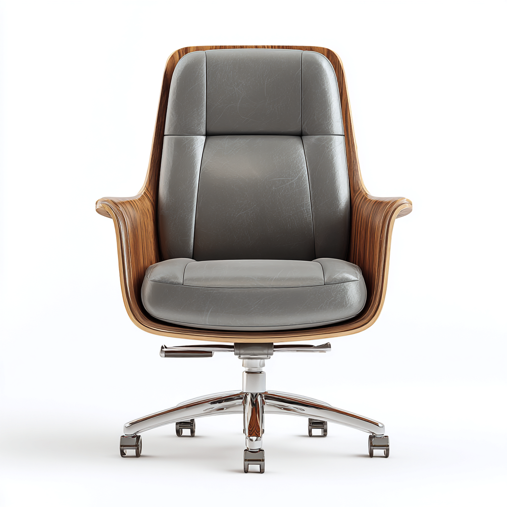 Bürostuhl - Kunstleder-Holz - 70x66x115 cm - Grau-Braun - Moderner Stil-Craftgoshop