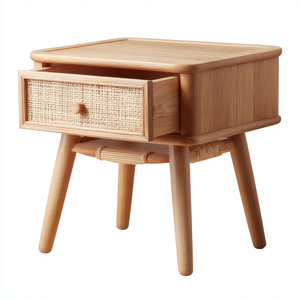 Nachttisch - Holz-Rattan - 45x38x55 cm - natur - skandinavisches Design-Craftgoshop