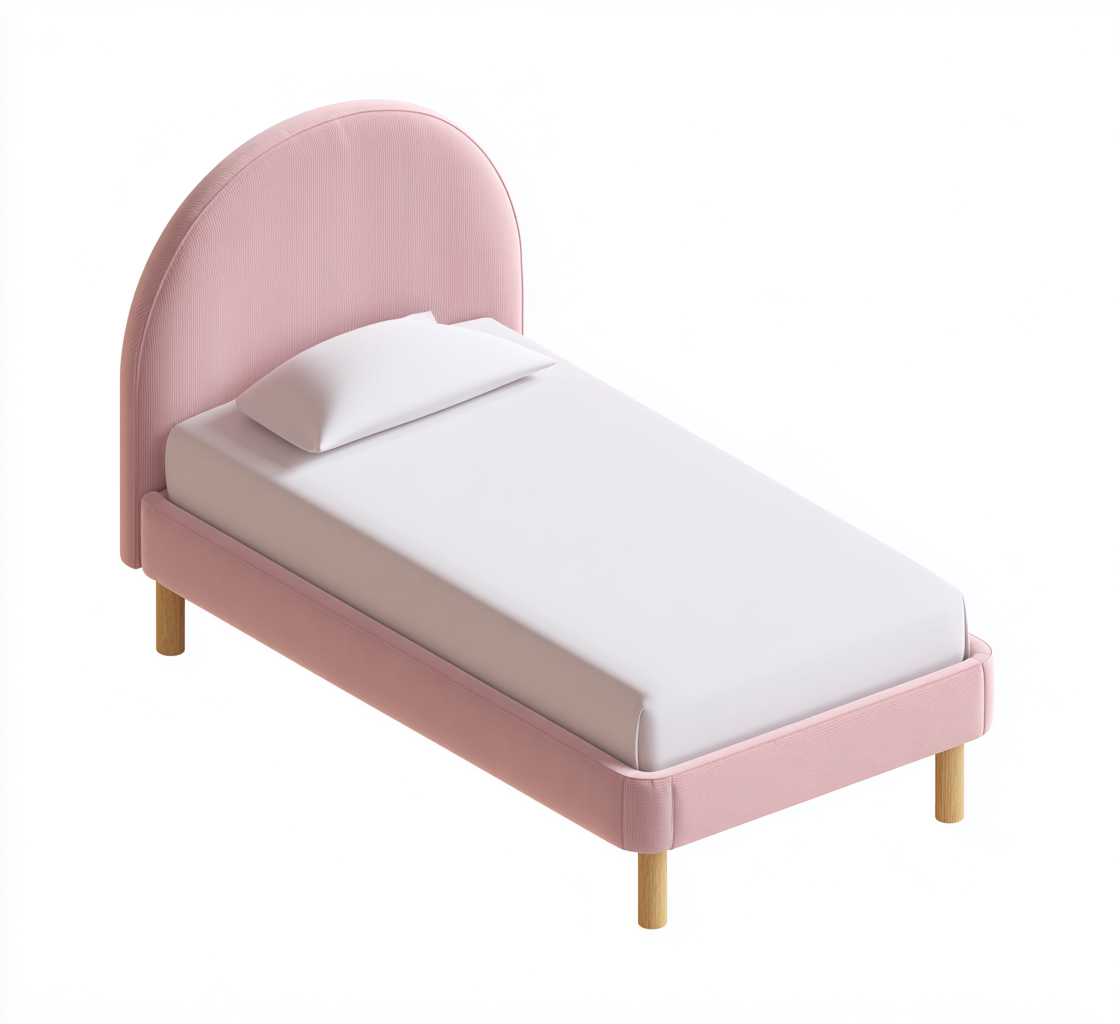 Einzelbett - Stoffpolsterung-Holz - 205x98x110 cm - Rosa - Modernes Design-Craftgoshop