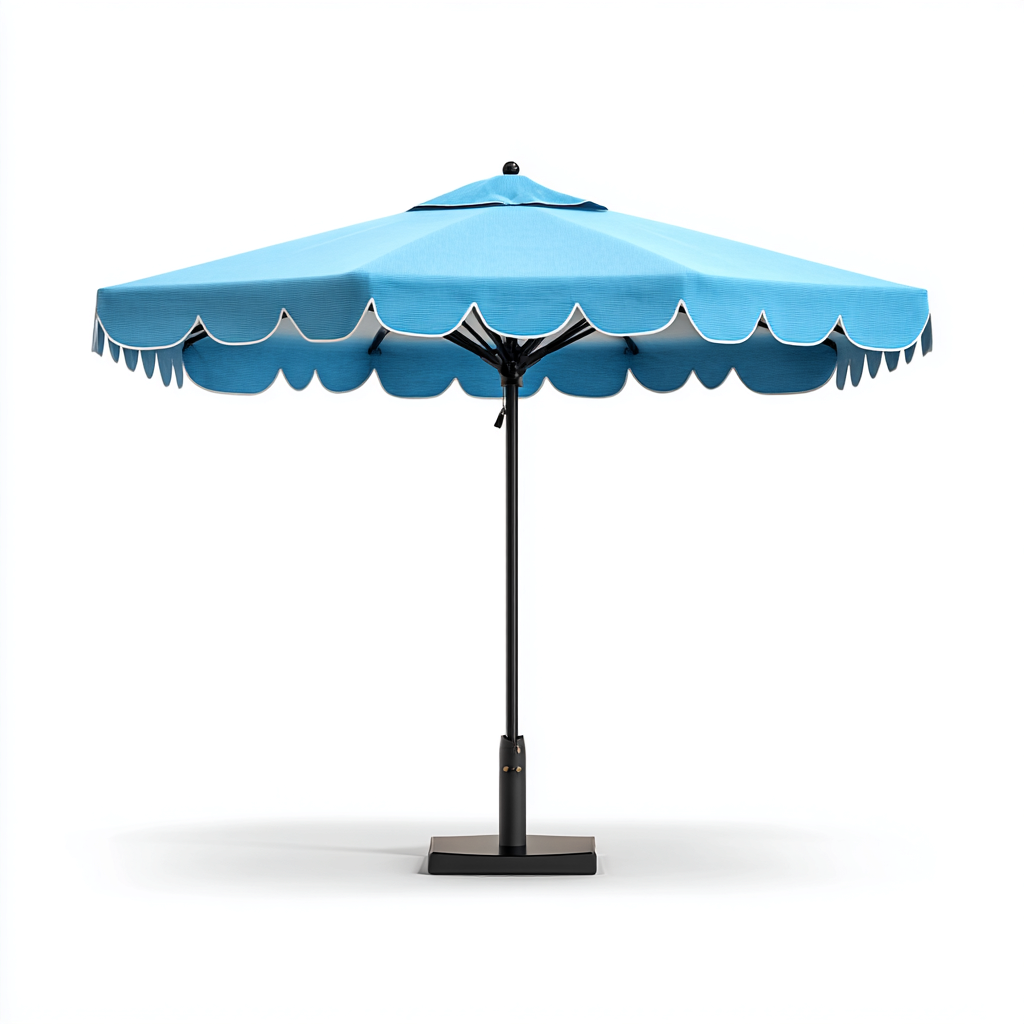 Gartenschirm-Aluminium-Polyester-300x250 cm-Hellblau-Klassisches Design mit Volant-Craftgoshop