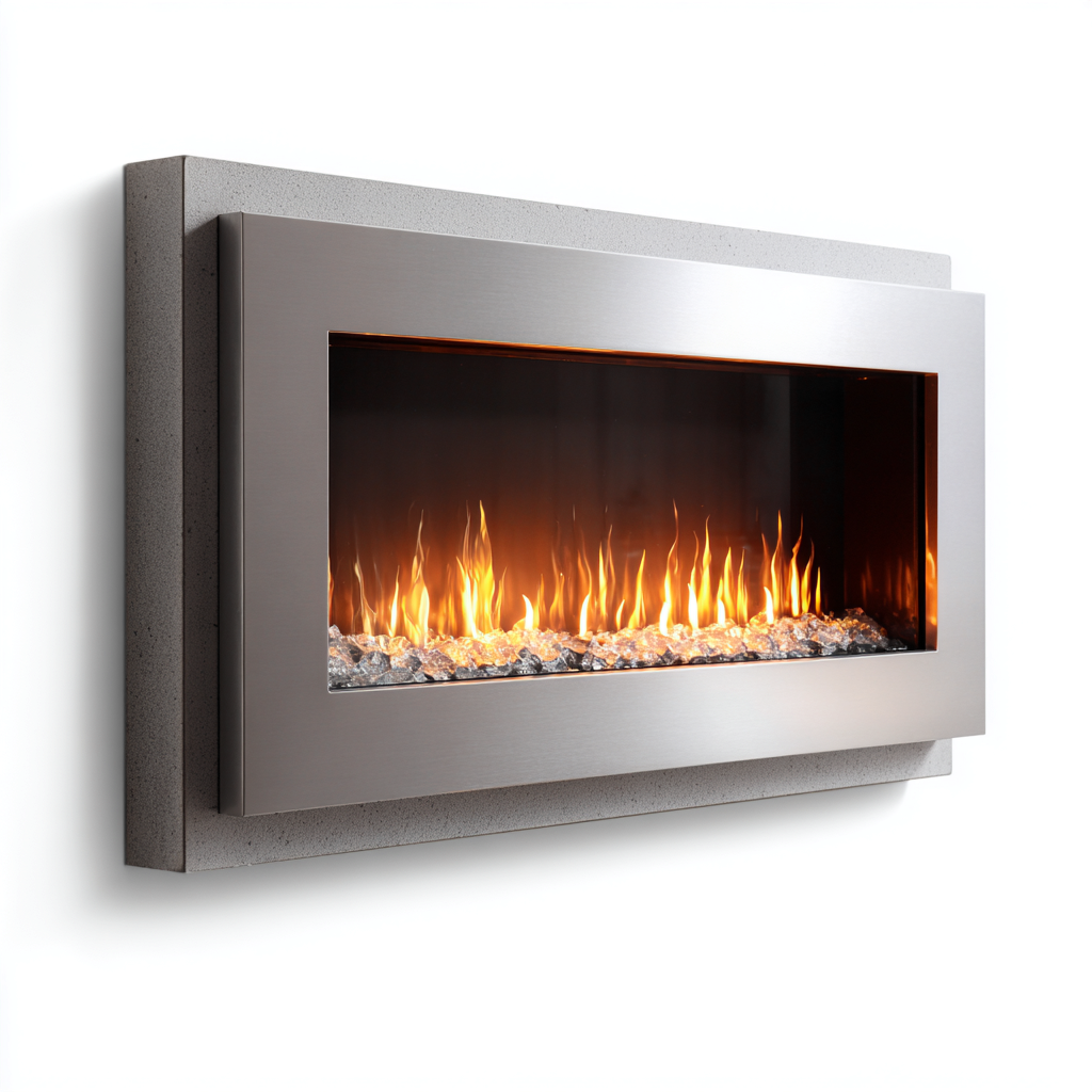 Kamin - Edelstahl-Glas - 120x16x55 cm - Silber - Modernes Wanddesign-Craftgoshop