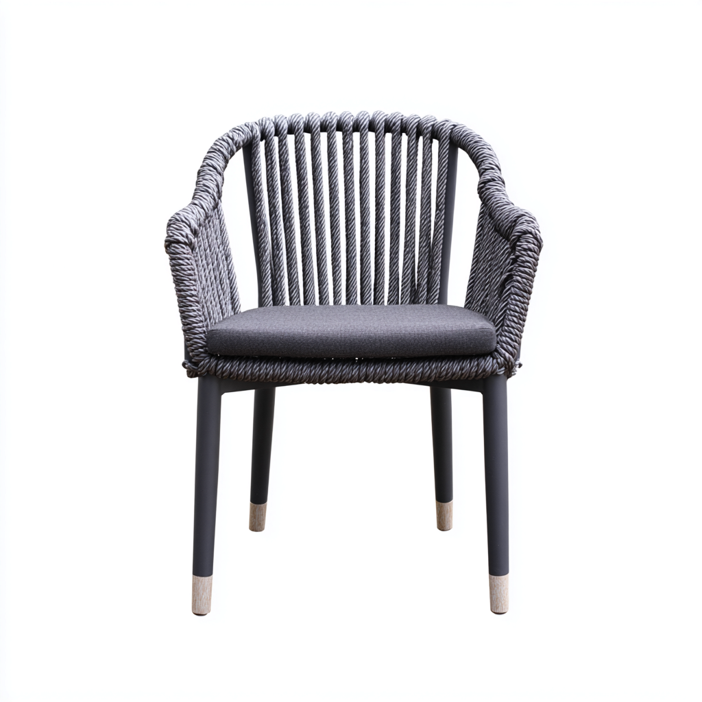 Gartenstuhl - Metall-Kunststoffseil-Stoff - 57x56x82cm - Dunkelgrau - Modernes Design-Craftgoshop