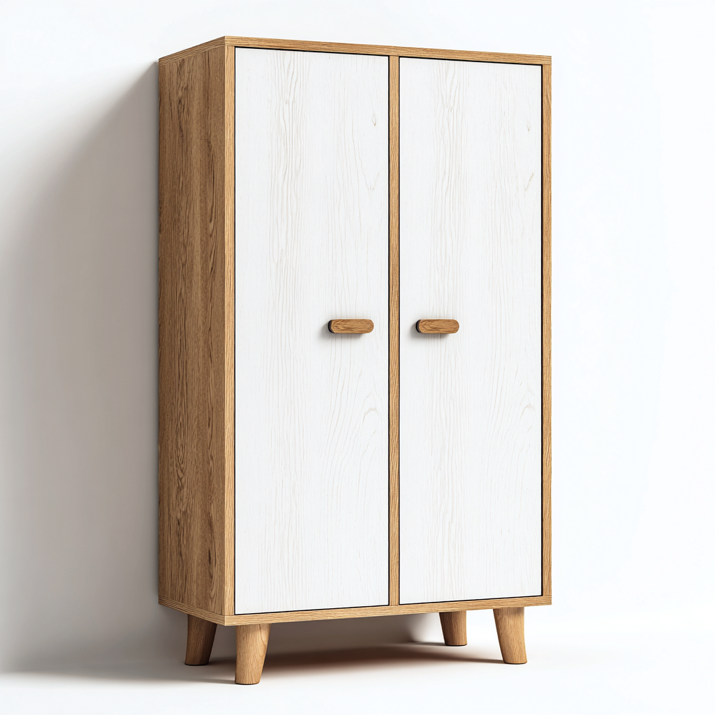 Kleiderschrank - Holz - 80x45x180 cm - Weiß-Eiche - modernes Design-Craftgoshop