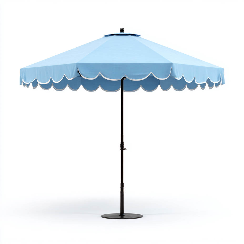 Gartenschirm-Aluminium-Polyester-300x250 cm-Hellblau-Klassisches Design mit Volant-Craftgoshop