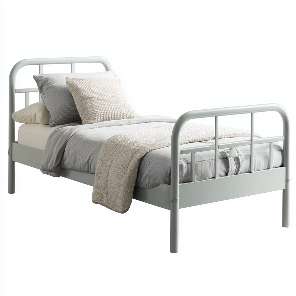 Einzelbett - Metall - 200x90x95 cm - Hellgrau - Modernes Design-Craftgoshop