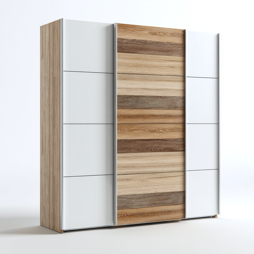 Kleiderschrank - Holz - 210x62x220 cm - Weiß-Eiche - modernes Design-Craftgoshop