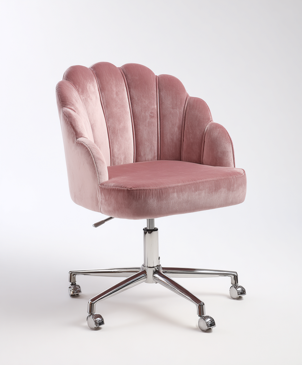 Bürostuhl - Samt-Metall - 68x62x88 cm - Rosa - Moderner Stil-Craftgoshop