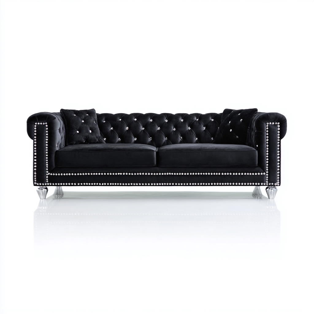 Gerades Sofa - Samt - 195x93x84 cm - Schwarz - Modernes Design-Craftgoshop