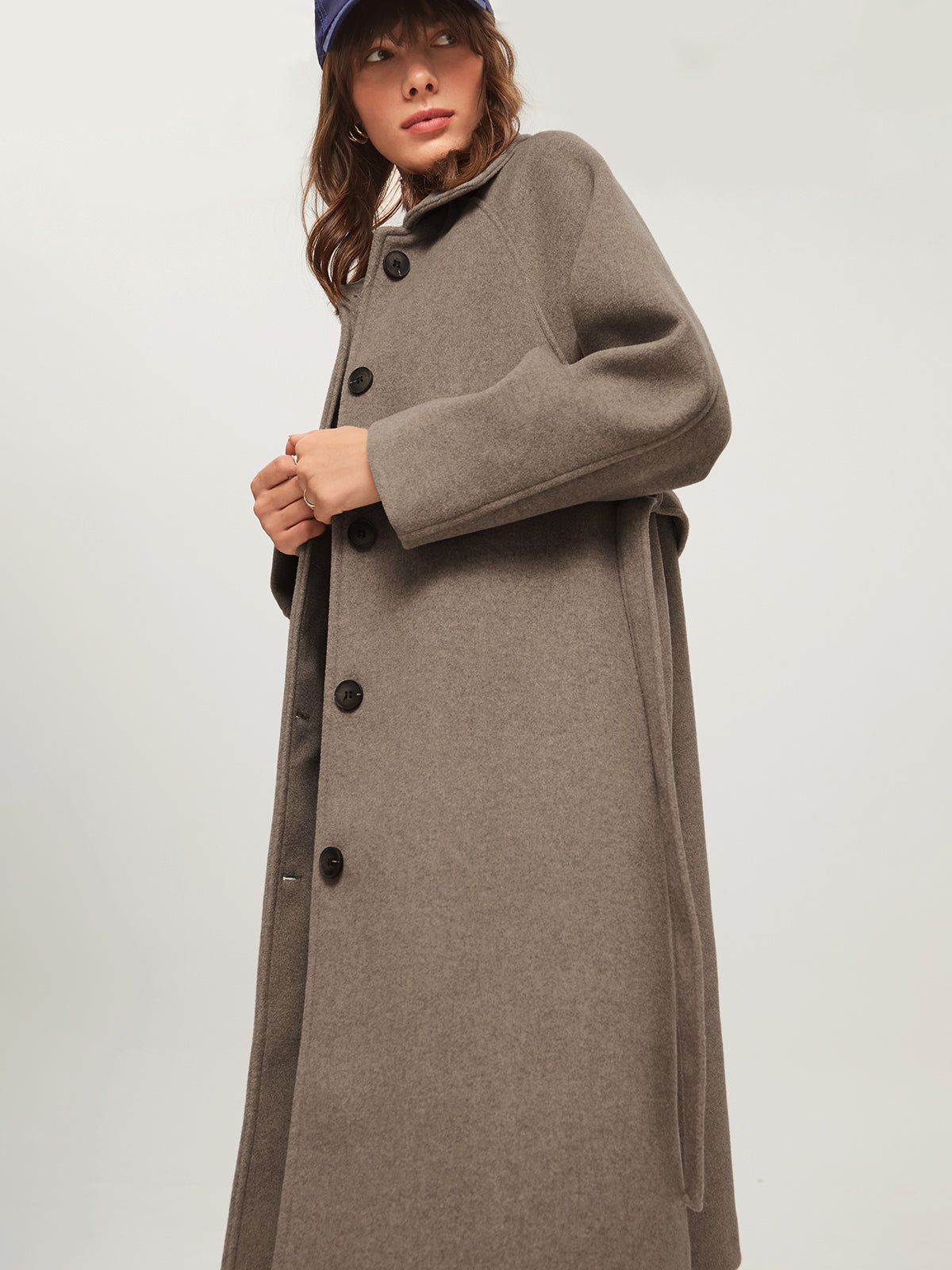 Oversized Brushed Belted Long Overcoat-Chicvia