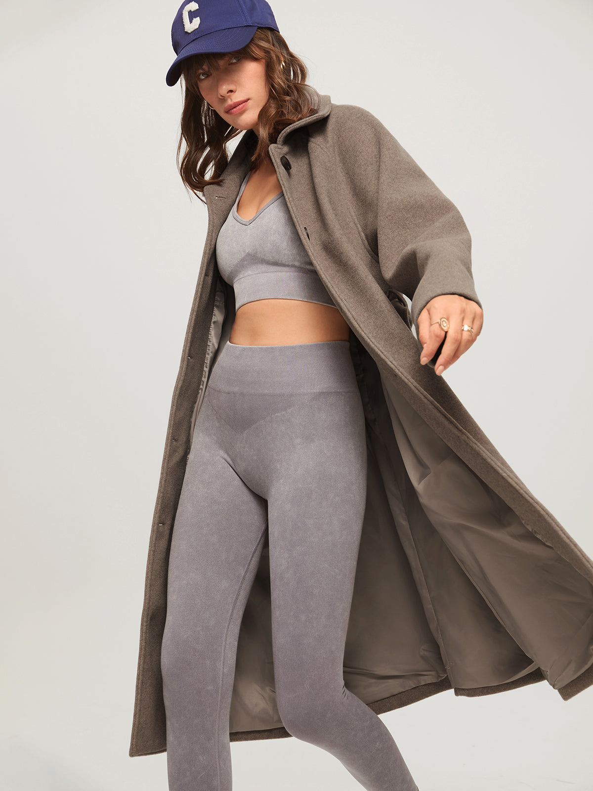 Oversized Brushed Belted Long Overcoat-Chicvia