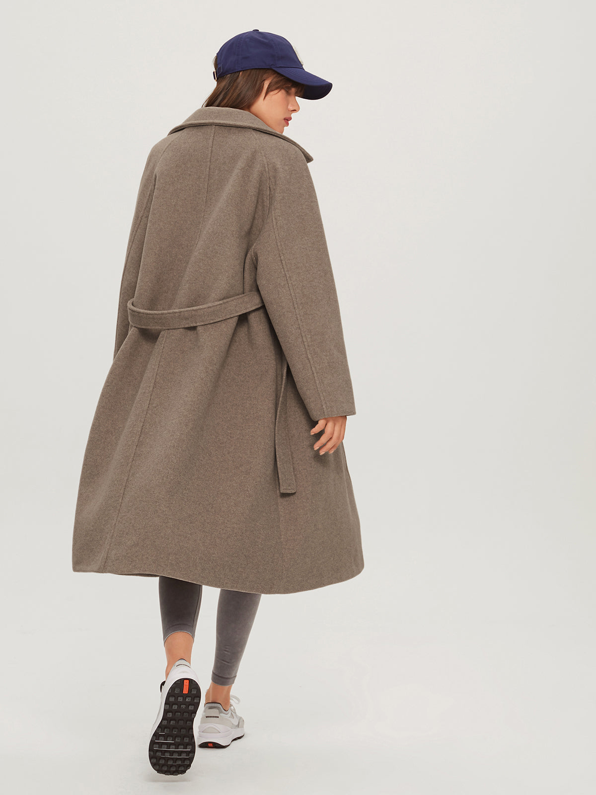 Oversized Brushed Belted Long Overcoat-Chicvia