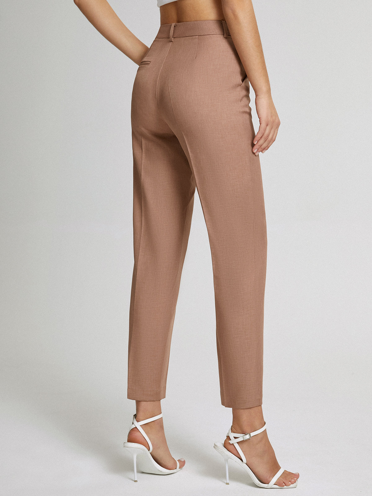 High Waisted Cropped Skinny Straight Leg Trousers-Chicvia