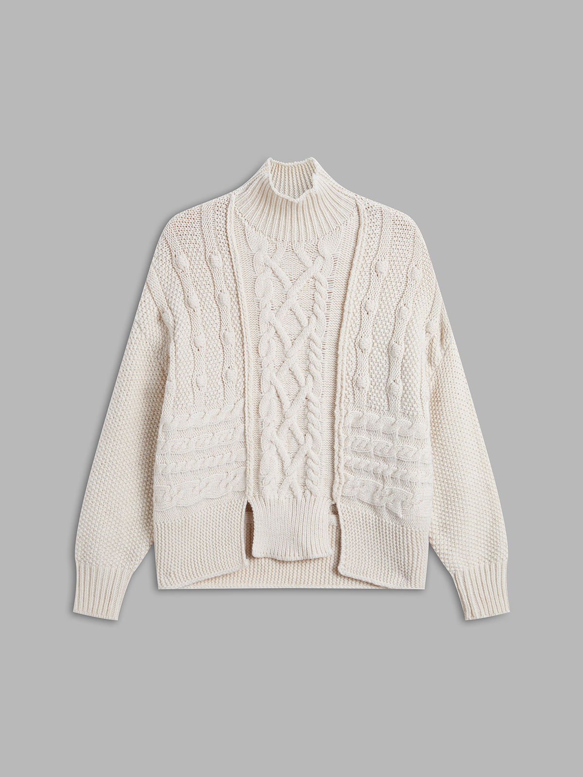 Oversized Mockneck Cable Knit Jumper-Chicvia