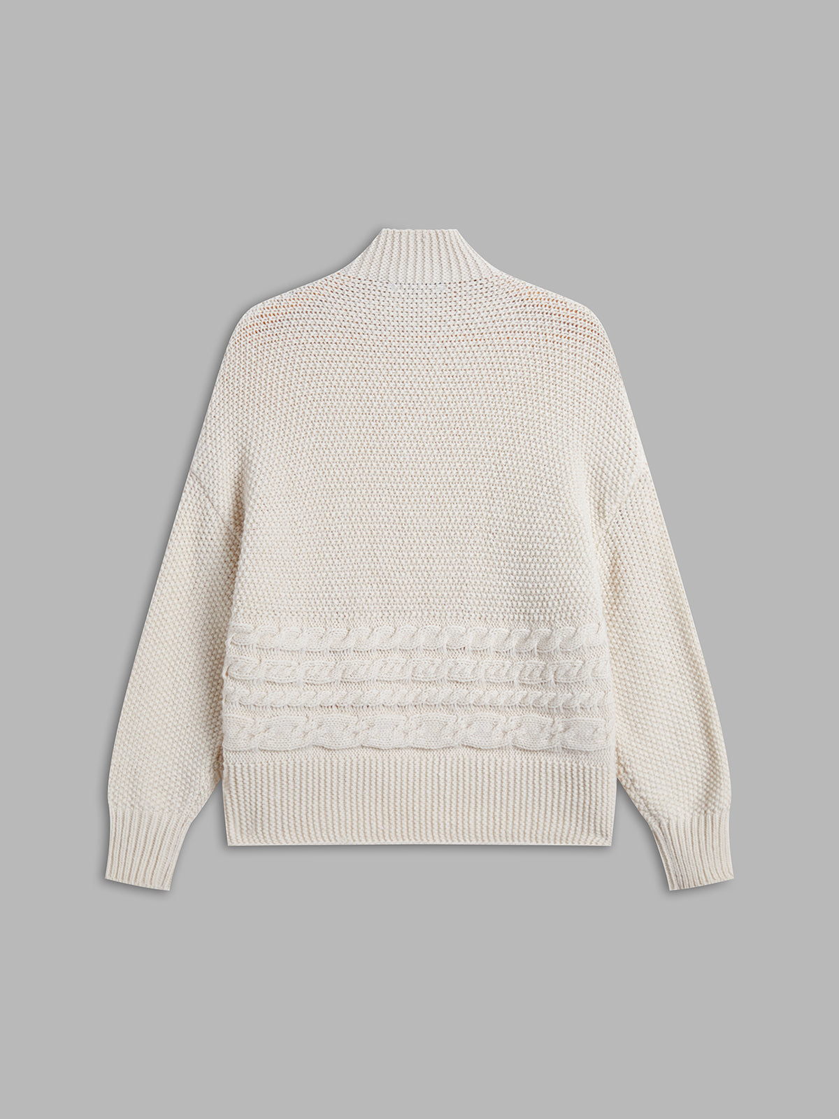 Oversized Mockneck Cable Knit Jumper-Chicvia