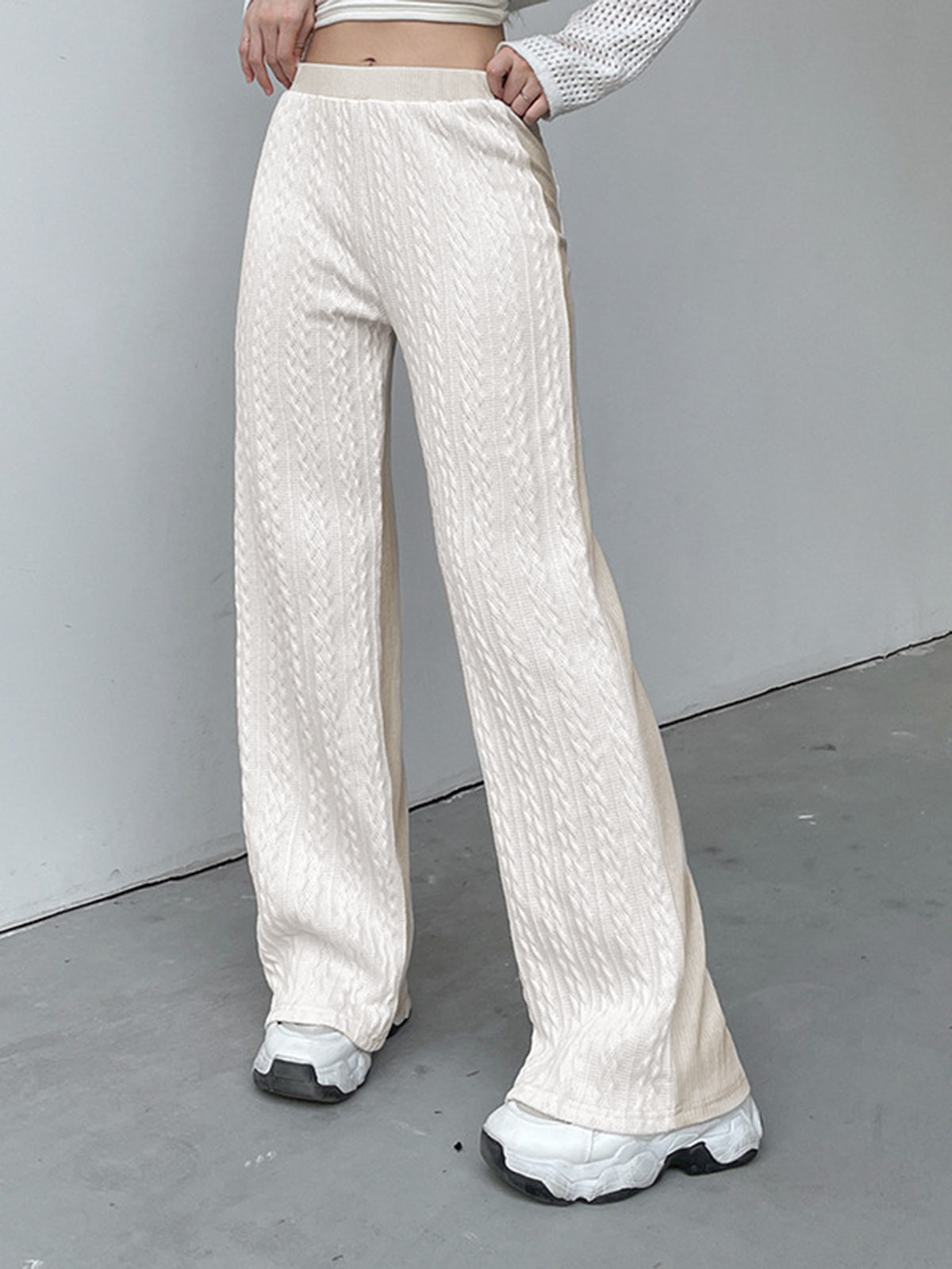 Cable Knit Wide Leg Pants-Chicvia