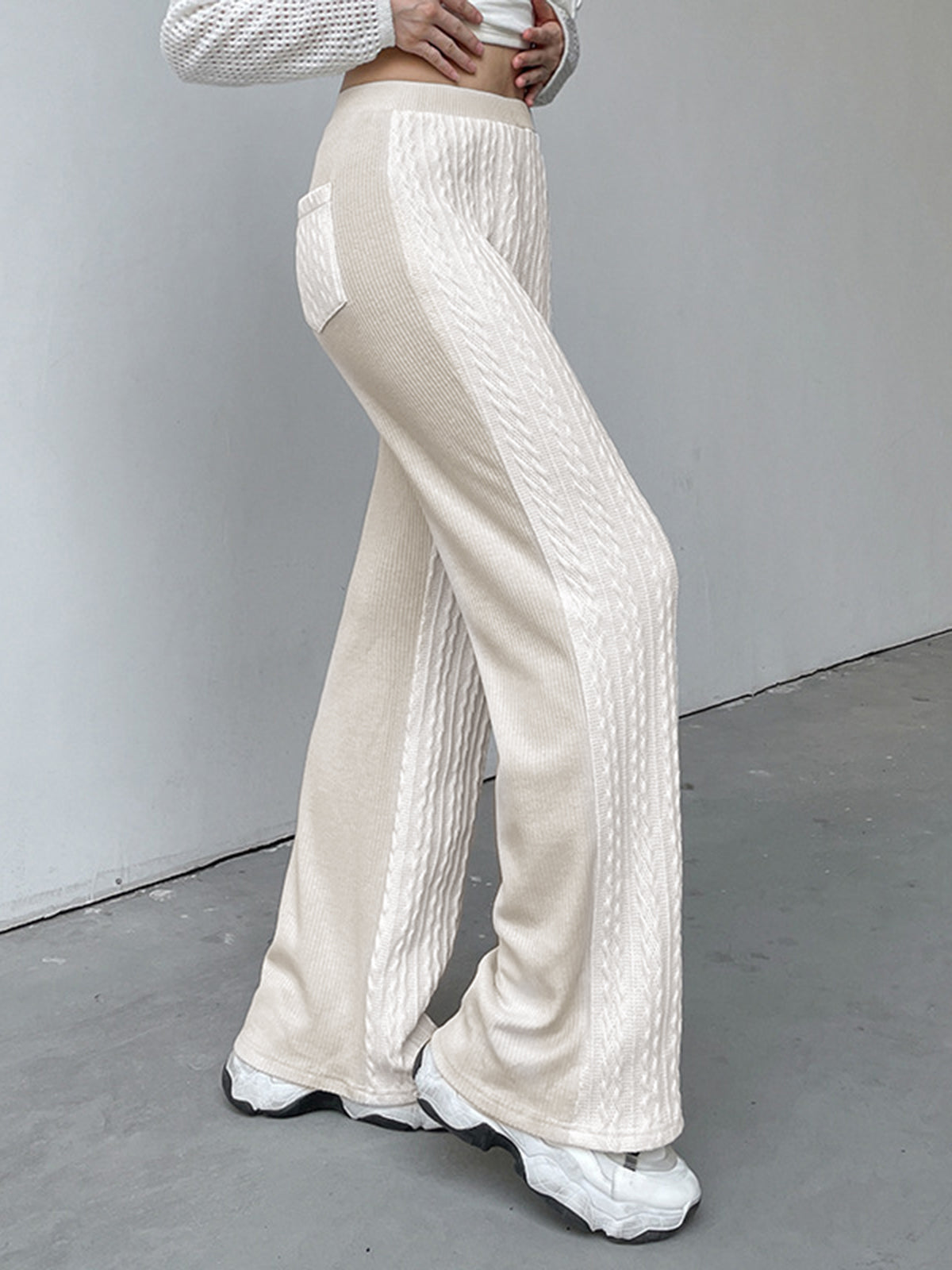 Cable Knit Wide Leg Pants-Chicvia