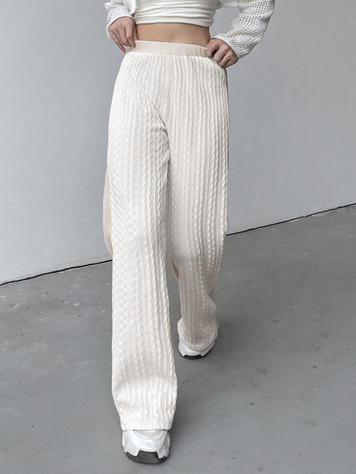 Cable Knit Wide Leg Pants-Chicvia