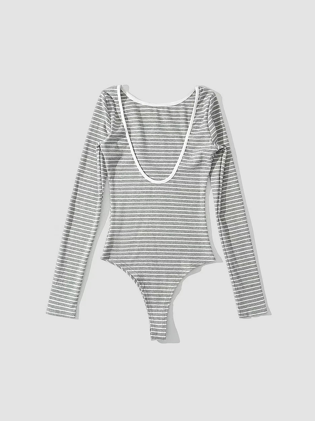 Open Back Stripe Long Sleeve Bodysuit-Chicvia