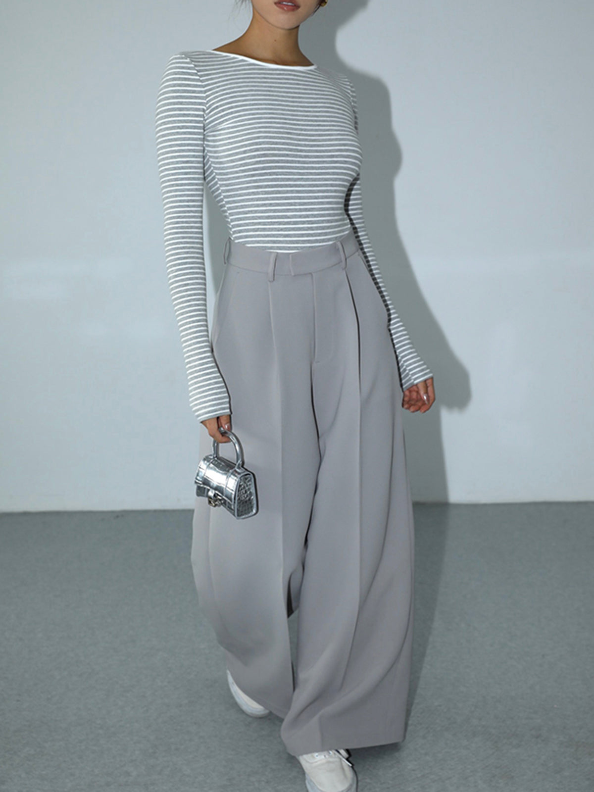 Open Back Stripe Long Sleeve Bodysuit-Chicvia