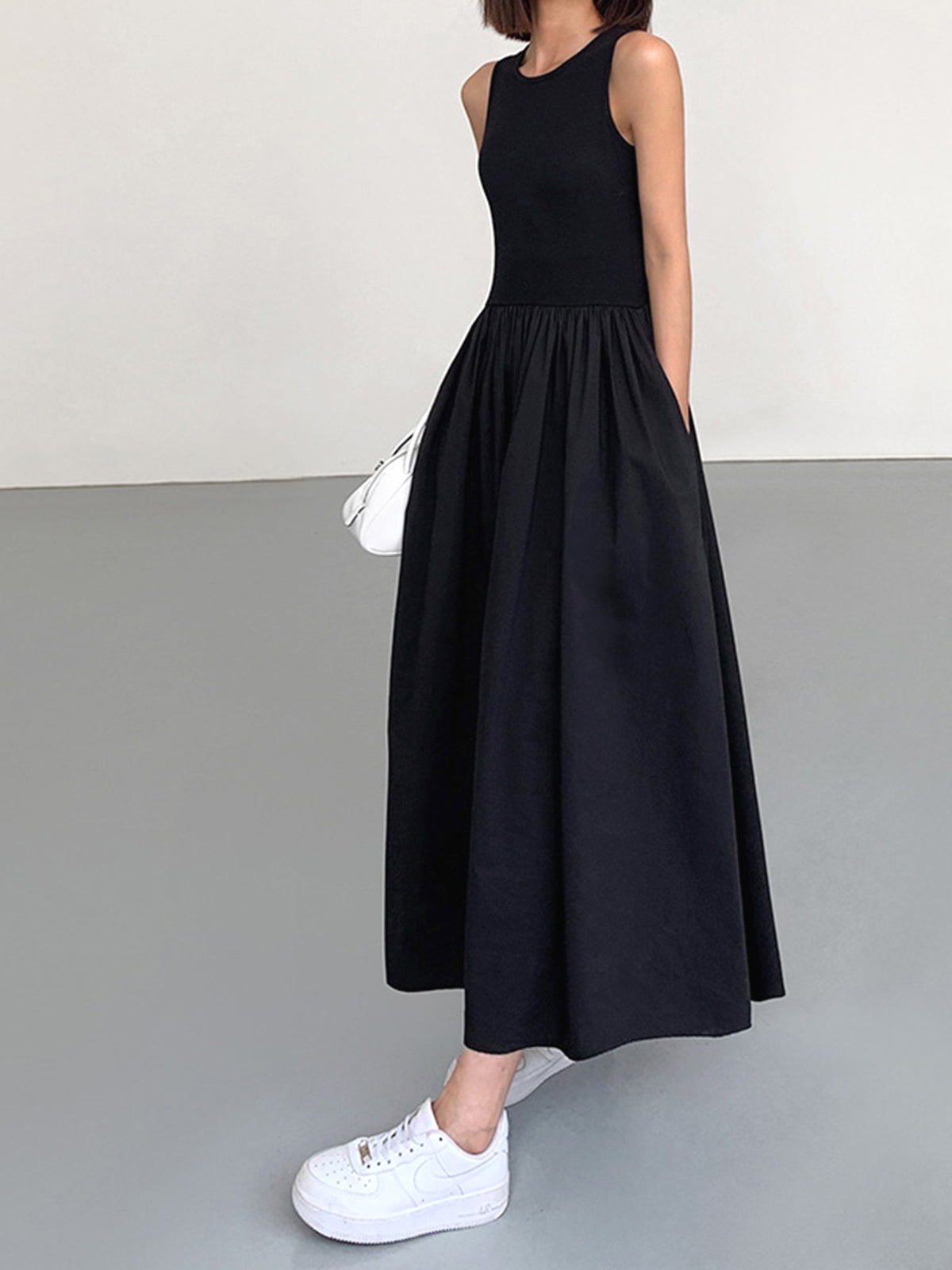 Leisure Crew Neck Long Dress-Chicvia