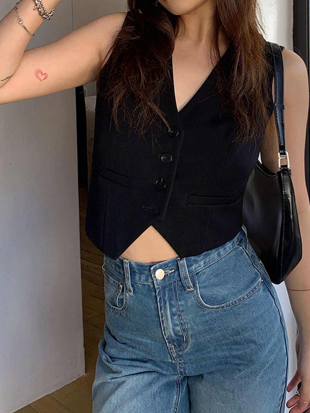 Leisure Button Up Vest-Chicvia