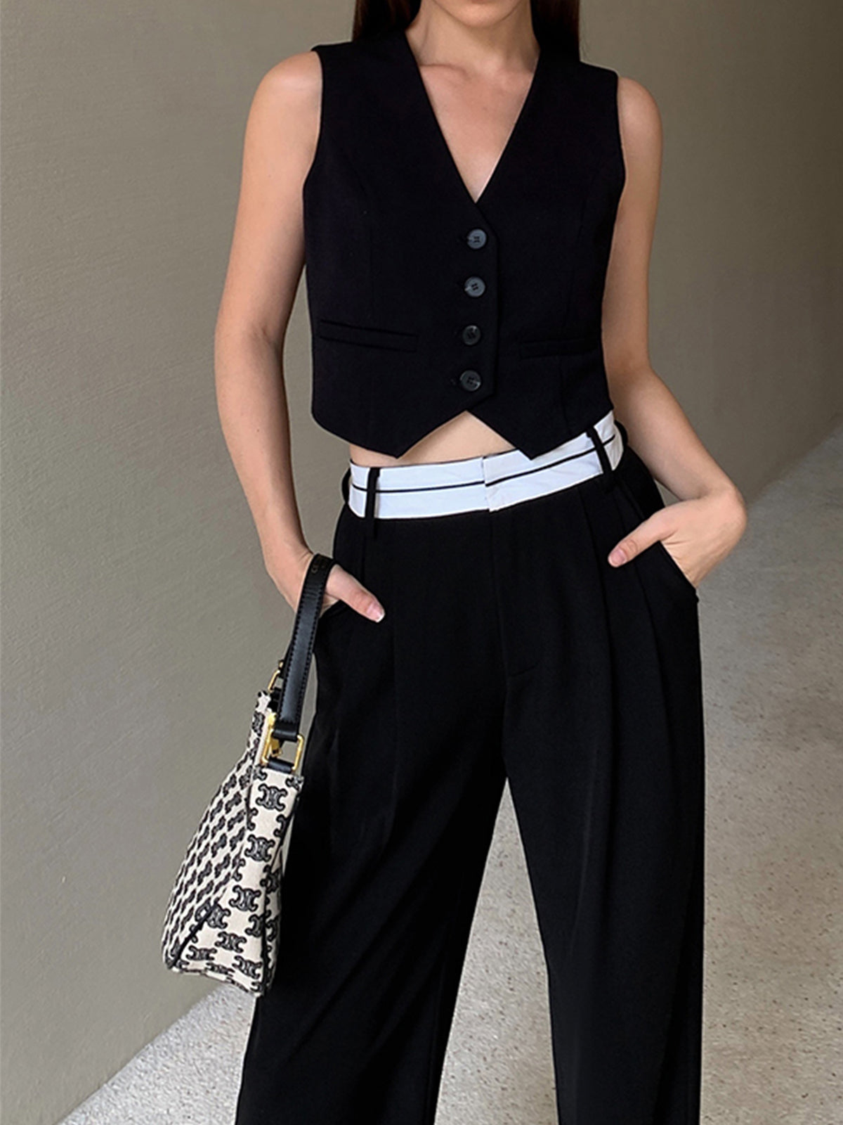 Leisure Button Up Vest-Chicvia