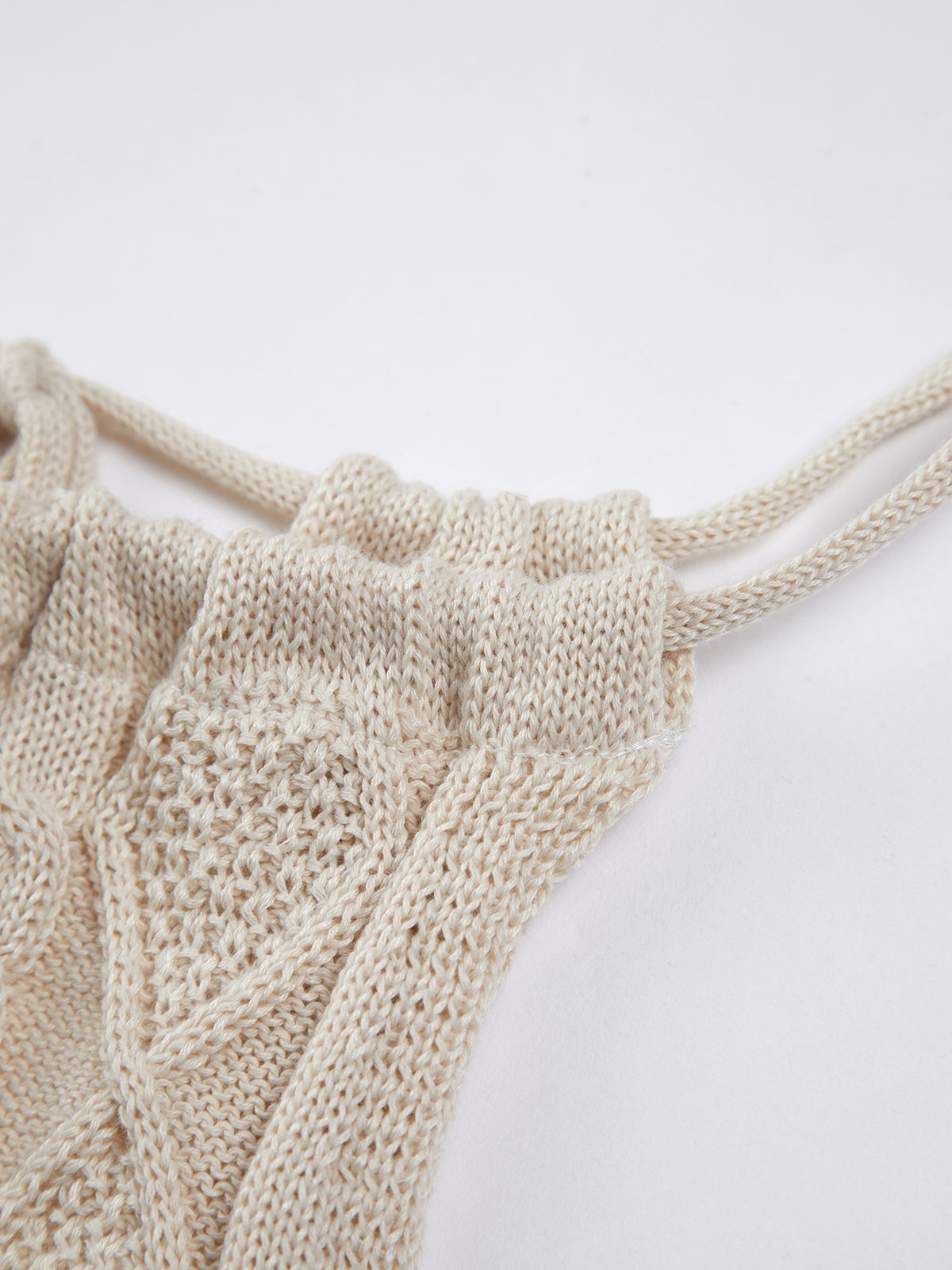 Drawstring Open Back Cable Knit Halter Crop Top-Chicvia