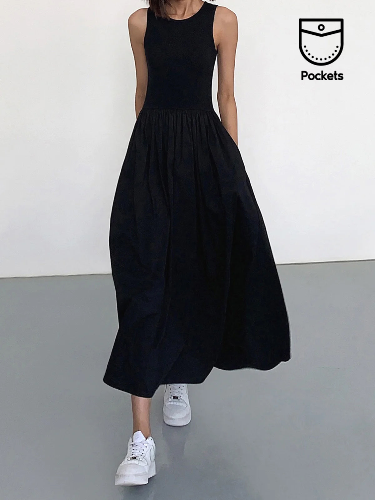 Leisure Crew Neck Long Dress-Chicvia