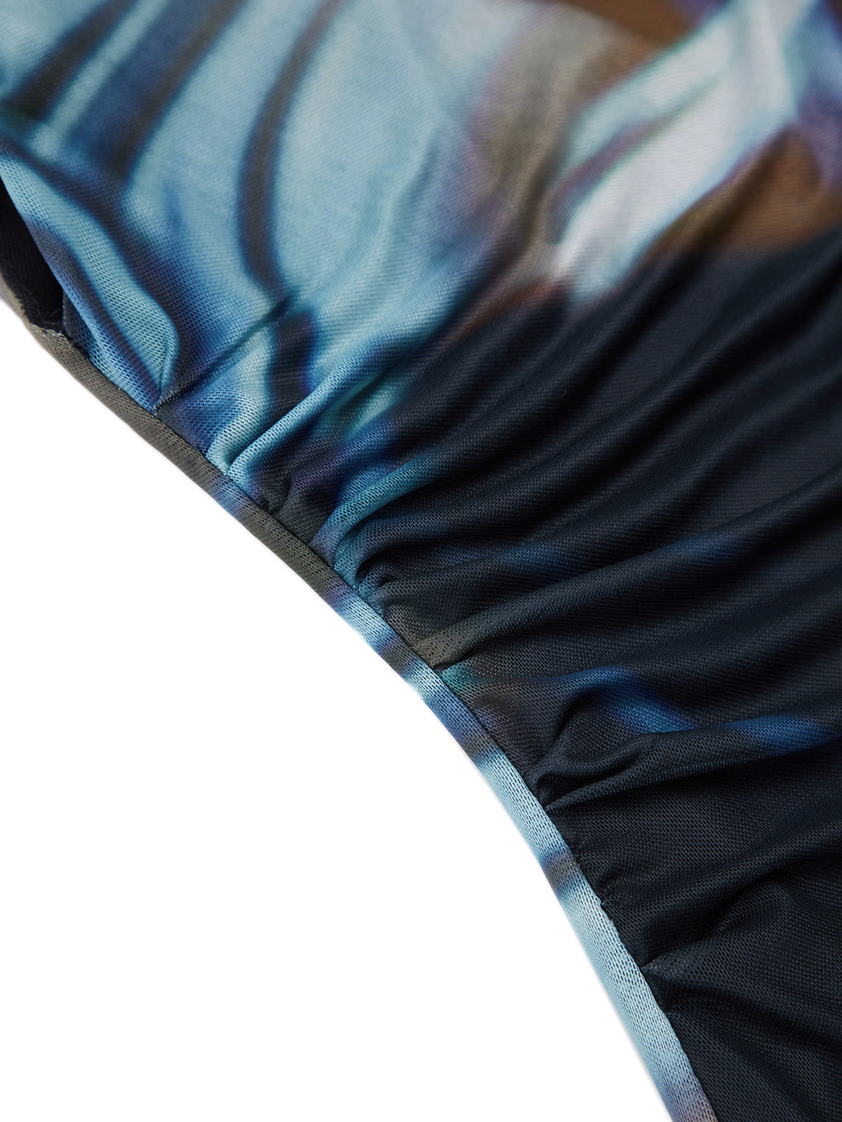 Cyber Waves Mesh Ruched Midi Dress-Chicvia