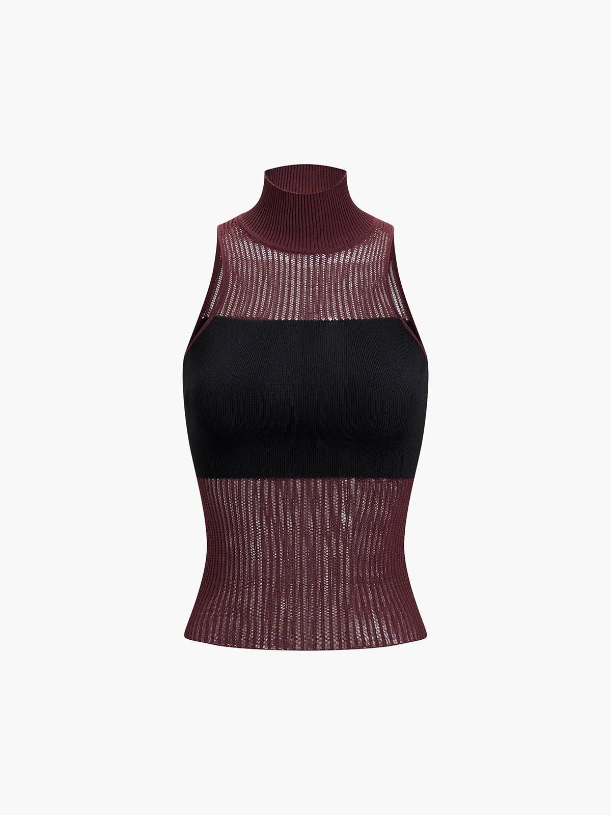 Combination Mock Neck Tank Top-Chicvia