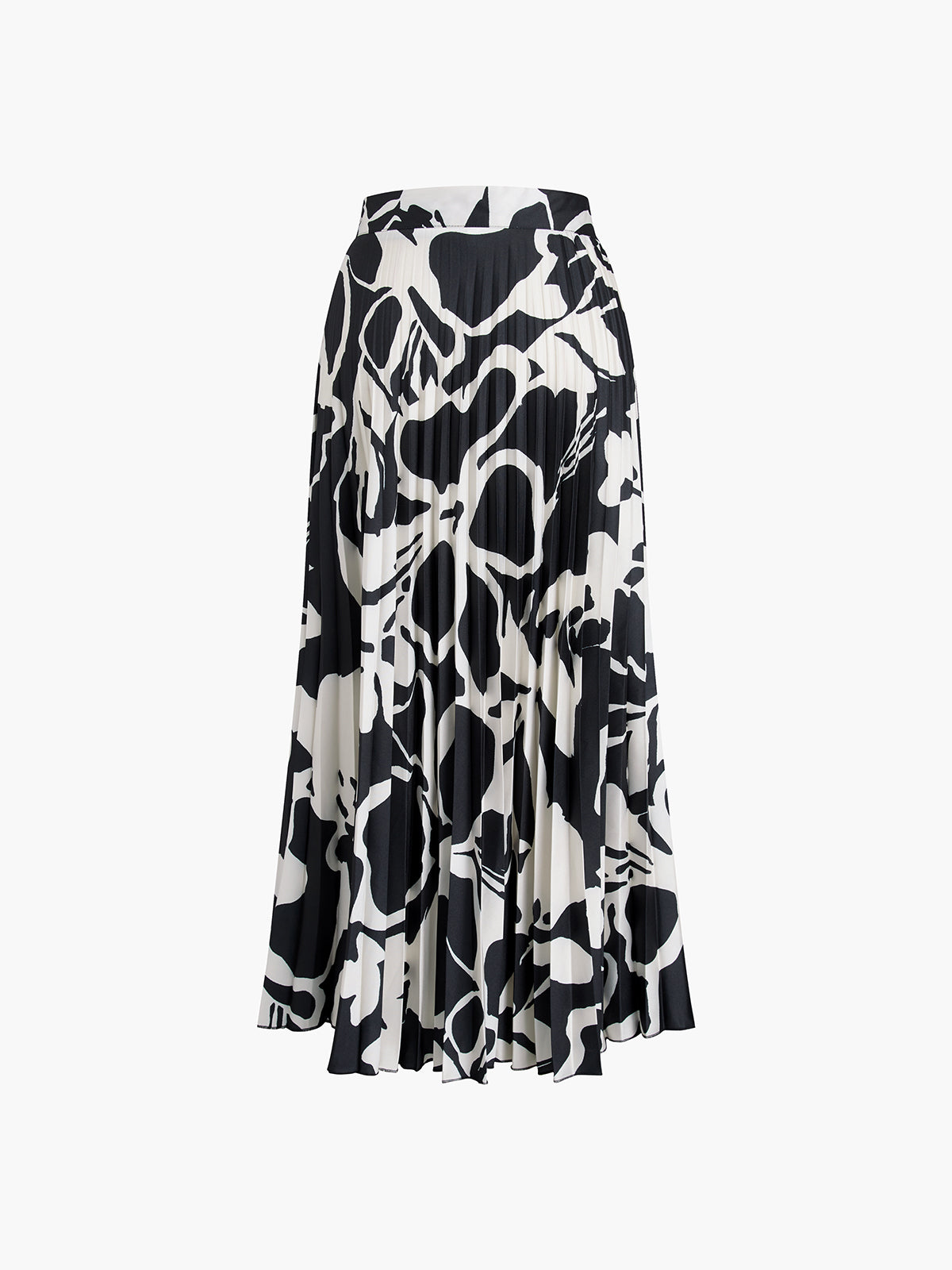 Floral Pleated Satin Long Skirt-Chicvia