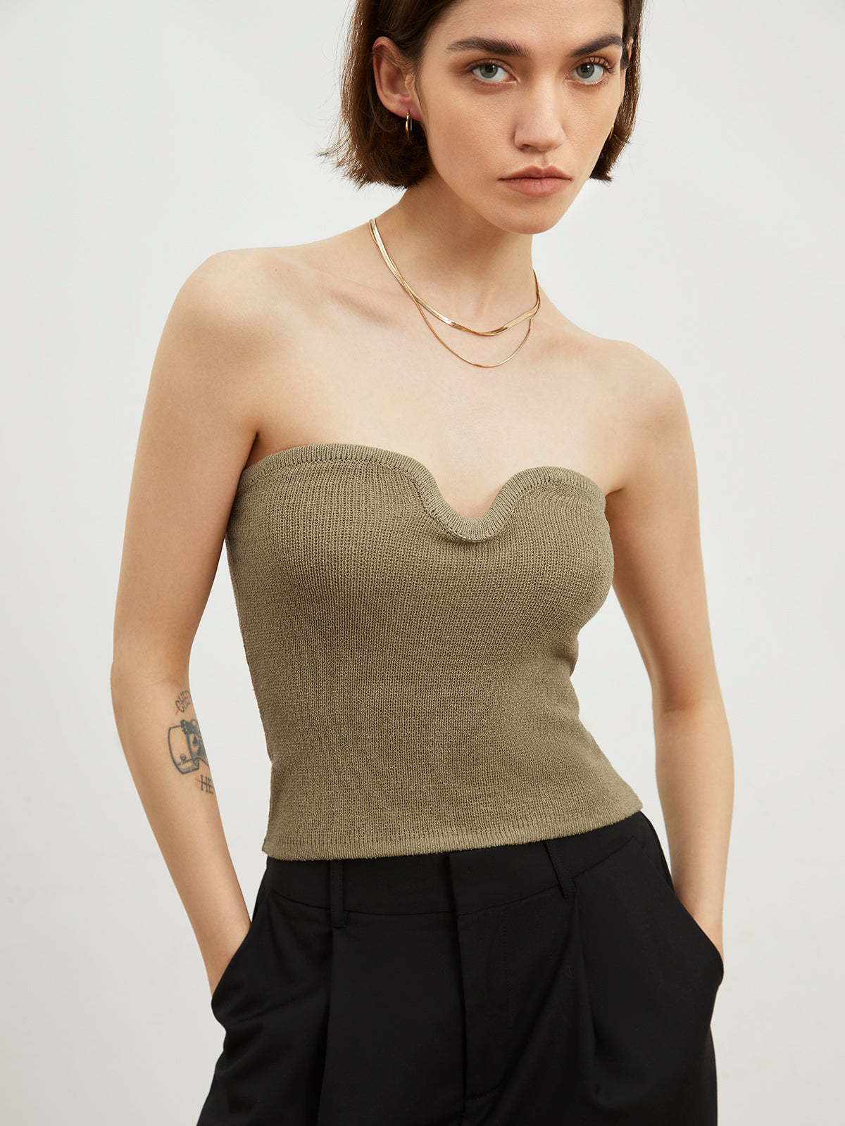 Bustier Knit Tube Top-Chicvia